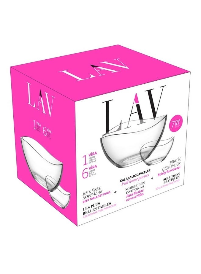 LAV Glassware طقم أوعية تقديم زجاجية "فيرا" من لاف، مكون من 7 قطع (وعاء كبير + 6 أوعية صغيرة) - شفاف - Image 1